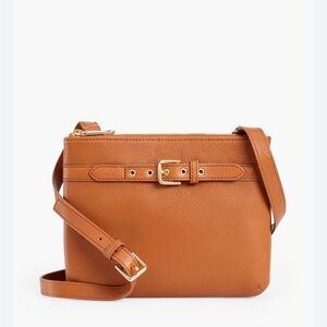 Talbots Tan Pebble Leather Double Zip Crossbody Bag | New Without Tags